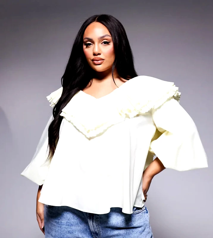 ASOS LUXE ASOS LUXE Curve cotton poplin pleated over-sized blouse in buttermilk-Yellow