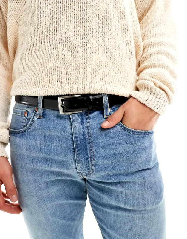 French Connection Mens French Connection prong leather buckle belt in black
