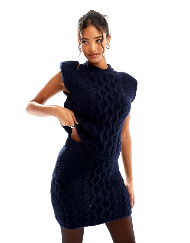 ASOS DESIGN ASOS DESIGN knitted shoulder pad tank top in cable co ord in navy