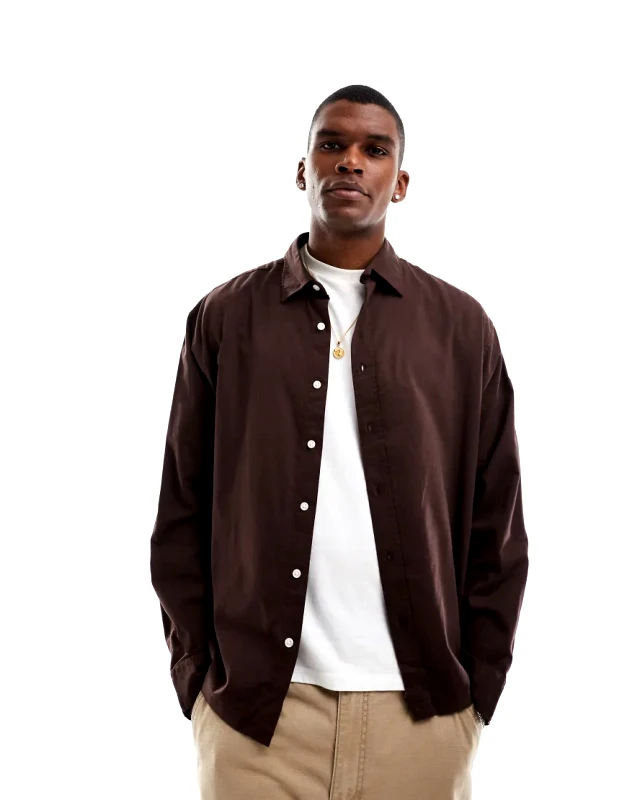 Jack & Jones Jack & Jones boxy straight hem shirt in brown-White