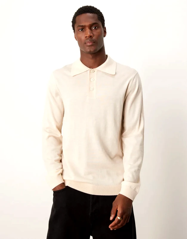 Selected Homme Selected Homme merino wool knitted polo shirt in cream-White