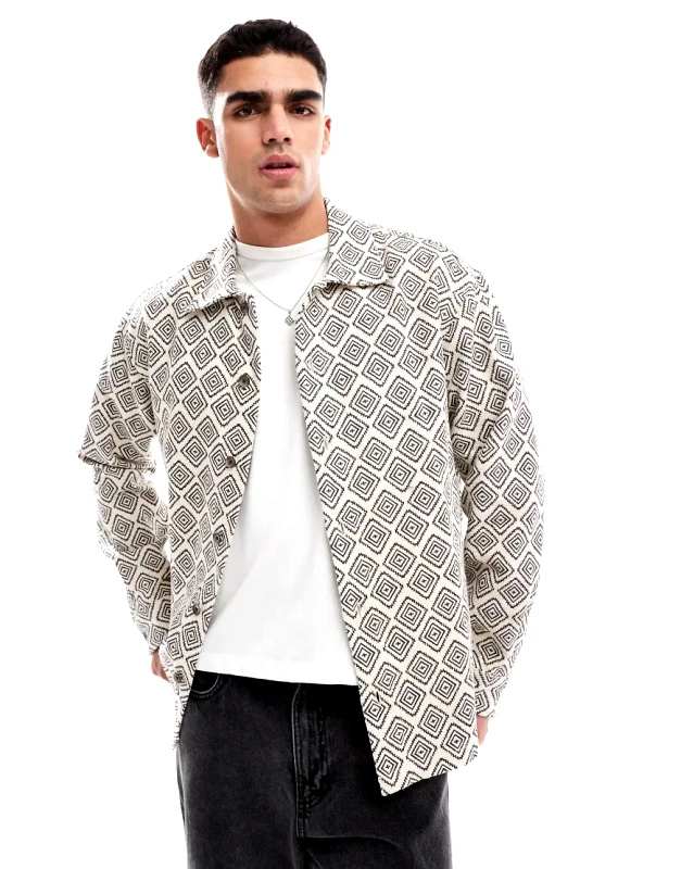 Jack & Jones Jack & Jones printed overshirt in ecru-White