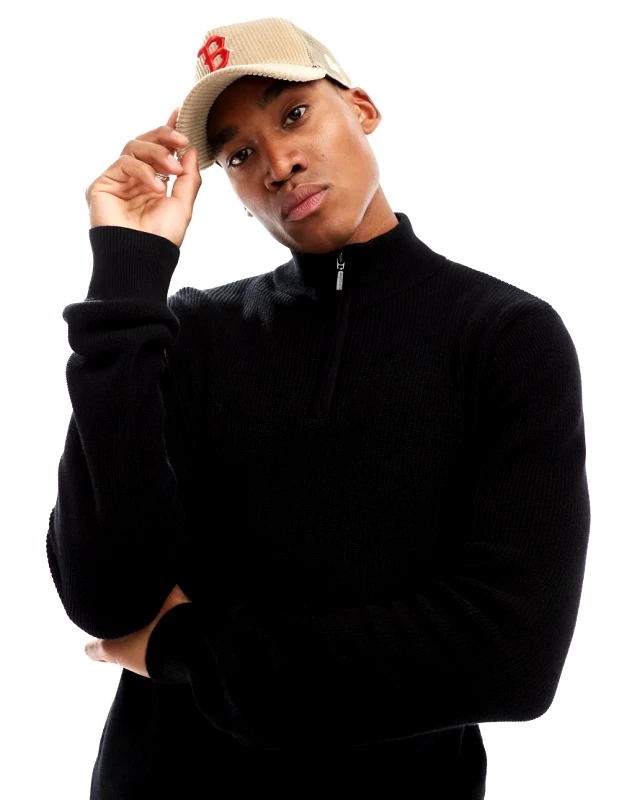 Brave Soul Brave Soul ribbed quarter zip jumper in black