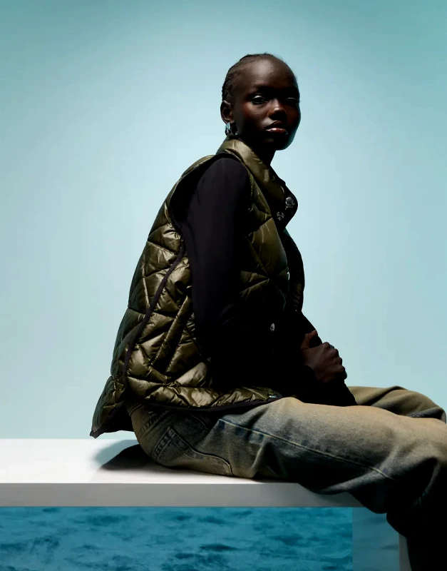Bimba Y Lola BIMBA Y LOLA high neck quilted gilet in khaki-Green