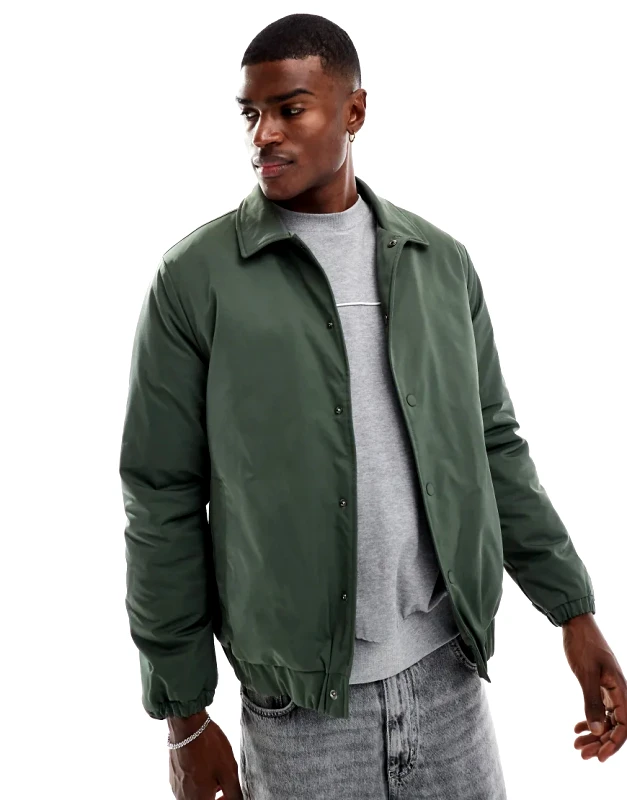 New Look New Look padded coach jacket in dark khaki-Green