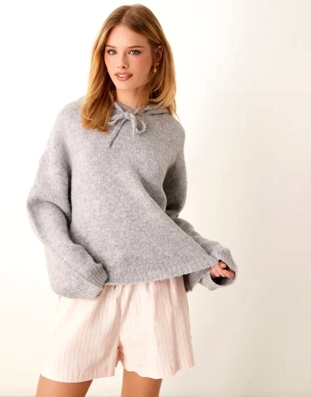 GINA TRICOT Gina Tricot super Soft fluffy knit oversize hoodie in grey melange