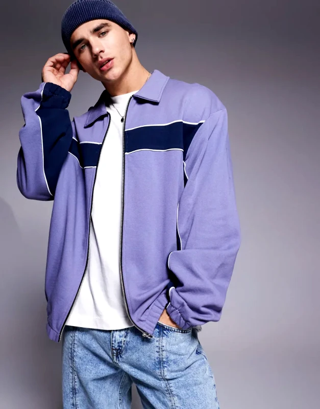 ASOS DESIGN ASOS DESIGN oversize harrington track jacket with panels in blue-Brown