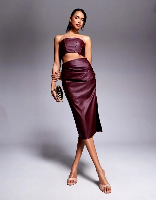 Jaded Rose Jaded Rose PU midaxi skirt in oxblood-Red