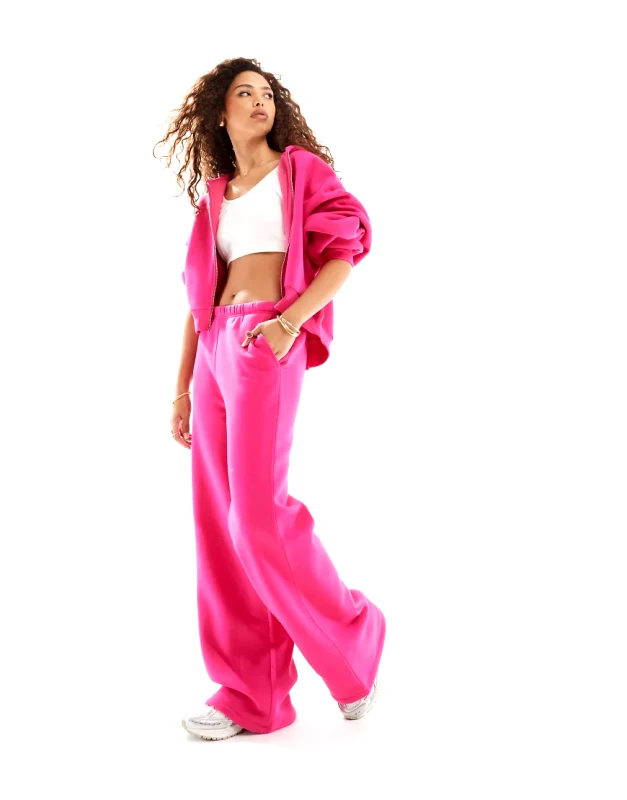 ASOS DESIGN ASOS DESIGN wide leg jogger in pink co-ord-Red