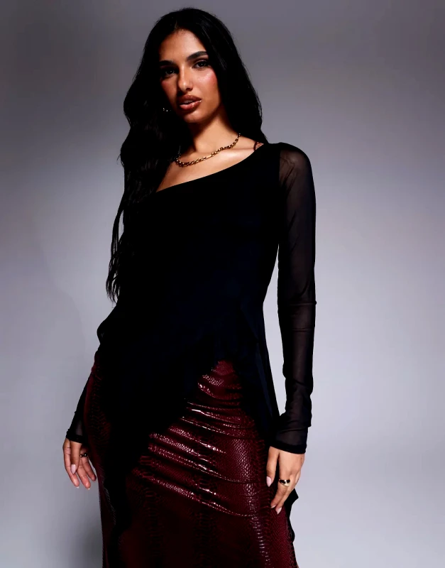 AFRM AFRM doris mesh assymetrical longsleeve top in black