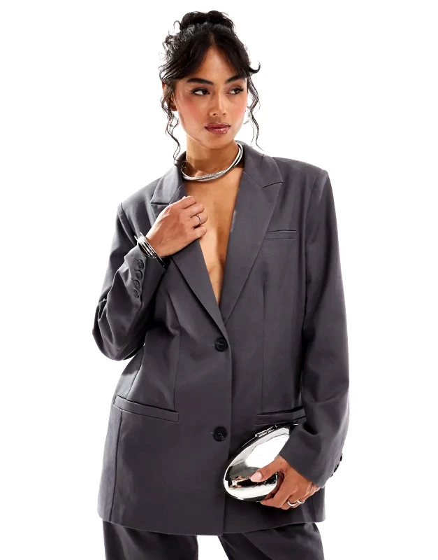 Pretty Lavish Pretty Lavish oversized boxy blazer co-ord in charcoal grey