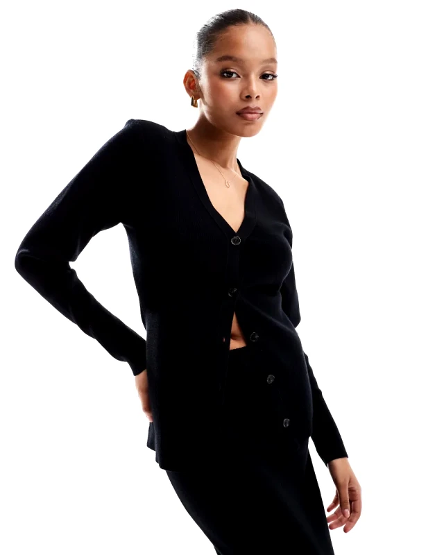 Pretty Lavish Pretty Lavish rib knit button cardigan co-ord in black