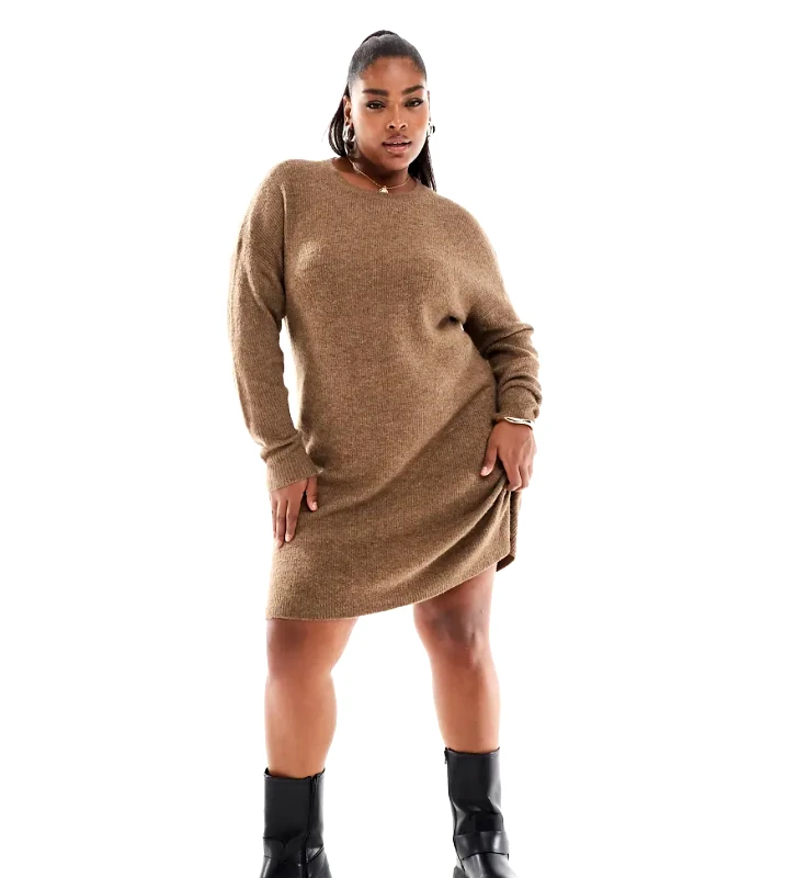 Yours Yours tunic knitted mini dress in neutral