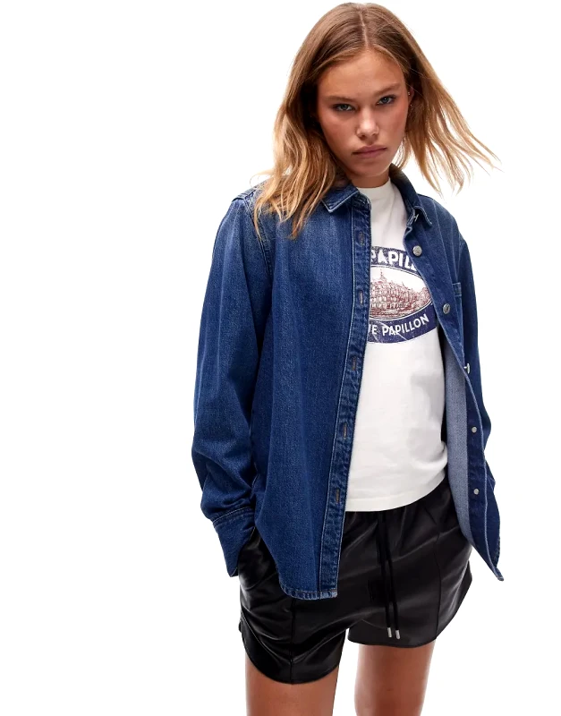 Topshop Topshop denim button up shirt in mid blue