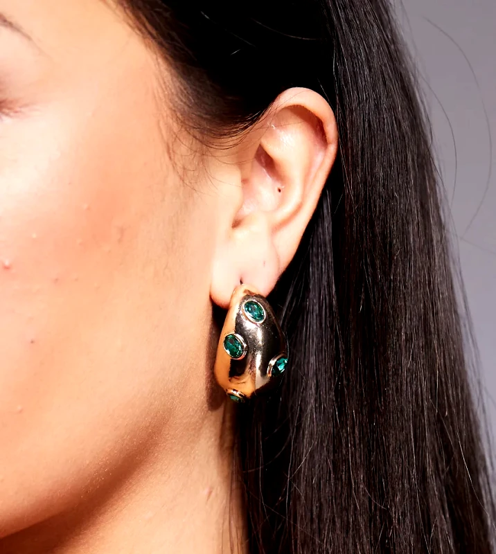 8 Other Reasons 8 Other Reasons chunky hoop earrings with greenjewels in 18k gold plated