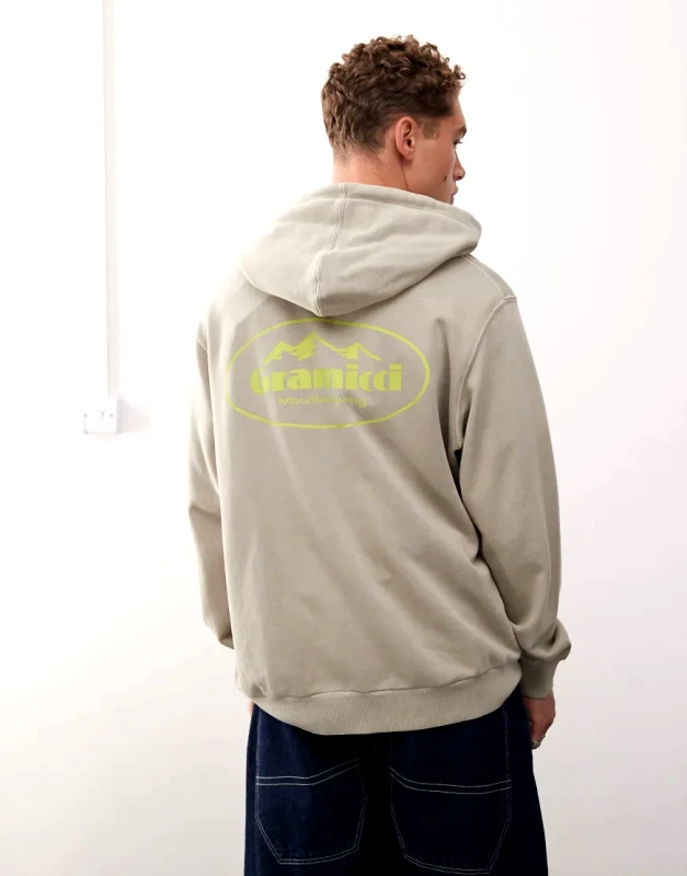 Gramicci Gramicci mountaineering graphic hoodie in pigment oat-Neutral
