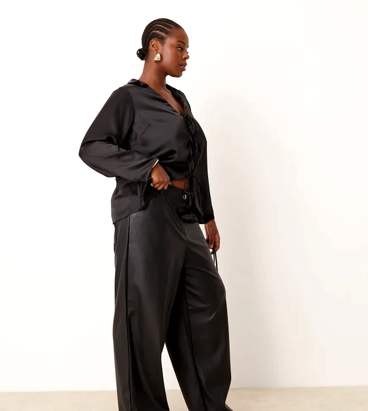 New Look Plus New Look Curve western PU trousers in black