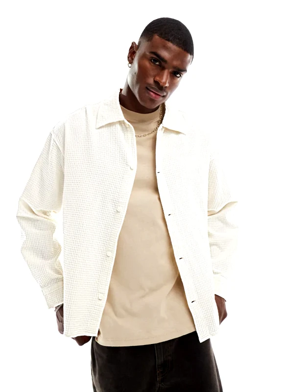 Jack & Jones Jack & Jones oversized textured shirt in white