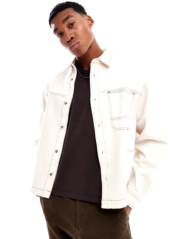 ASOS DESIGN ASOS DESIGN boxy oversized denim shirt in ecru-Neutral