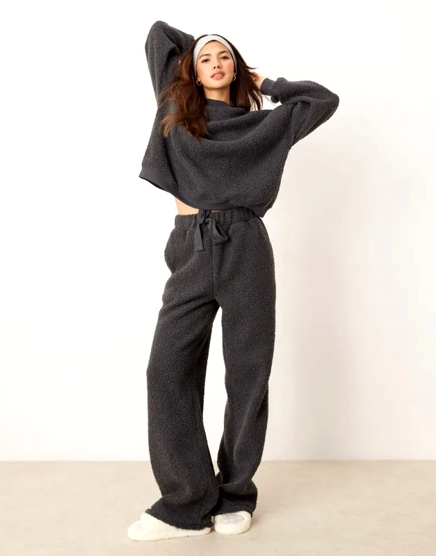 ASOS DESIGN ASOS DESIGN lounge borg sweat & wide leg trouser set in grey