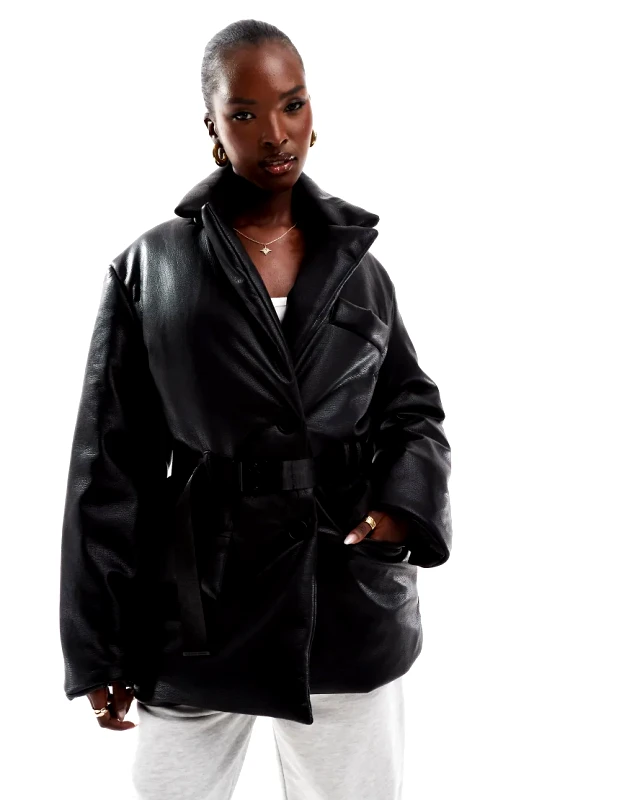 The Couture Club The Couture Club faux leather padded blazer coat in black