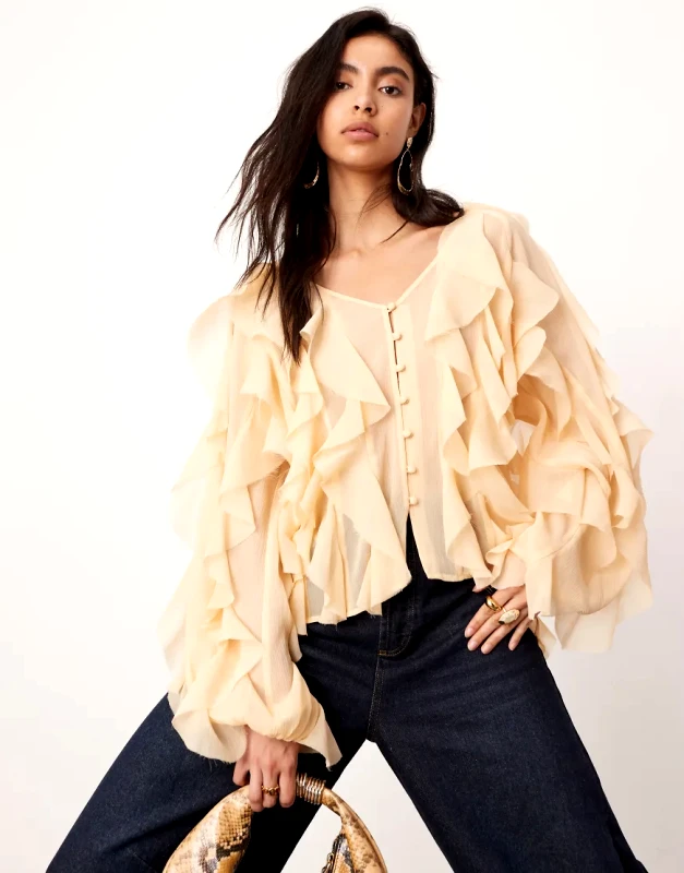 ASOS EDITION ASOS EDITION ultimate raw edge ruffle blouse in beige-Brown