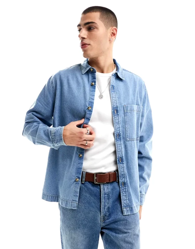 ASOS DESIGN ASOS DESIGN denim overshirt with contrast top stitching in blue