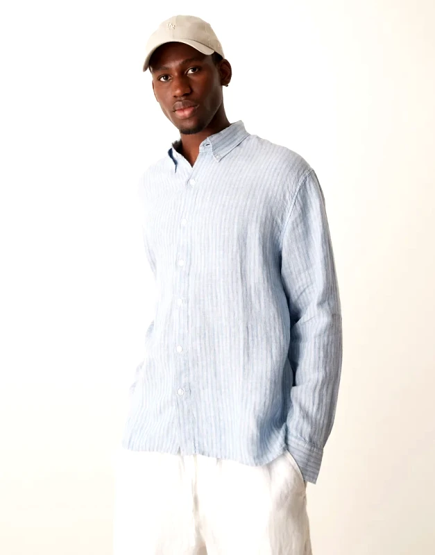 Abercrombie & Fitch Abercrombie & Fitch long sleeve striped linen shirt in blue and white
