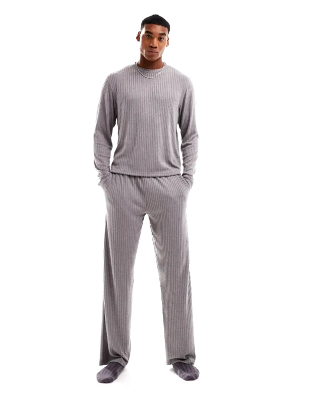 ASOS DESIGN ASOS DESIGN loungewear set with long sleeve boxy t-shirt in dark grey