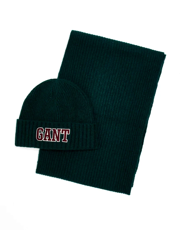 Gant GANT 1949 logo knit beanie and scarf gift set in green