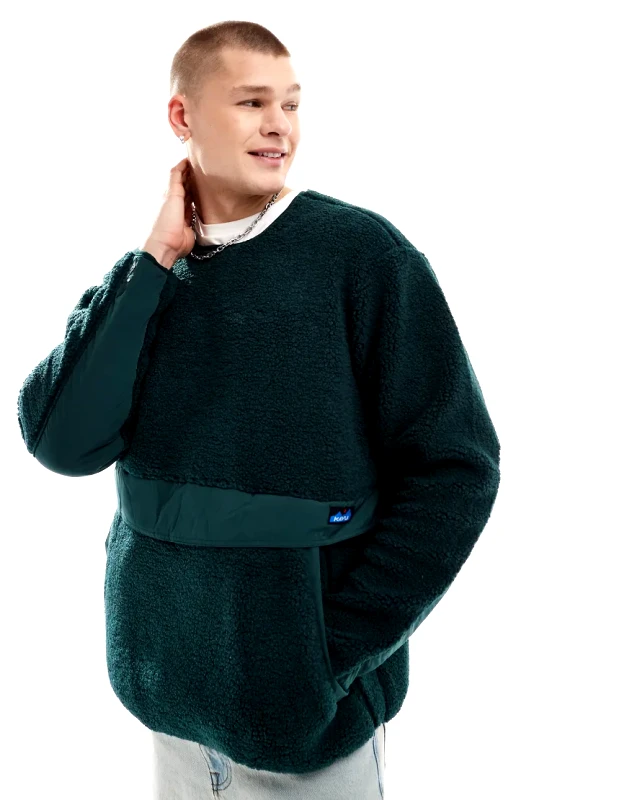 KAVU Kavu port pullover sherpa sweatshirt in dark green