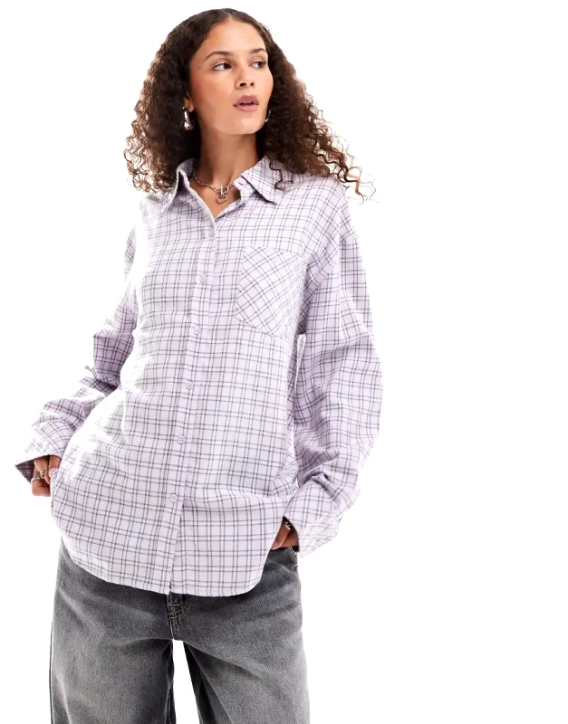 Monki Monki long sleeve flannel shirt in lavender check-Purple