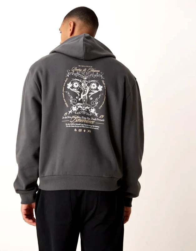 ASOS DESIGN ASOS DESIGN oversized boxy hoodie with back print in charcoal-Grey