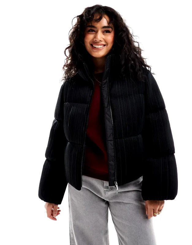 French Connection French Connection crinkle satin puffer jacket in black
