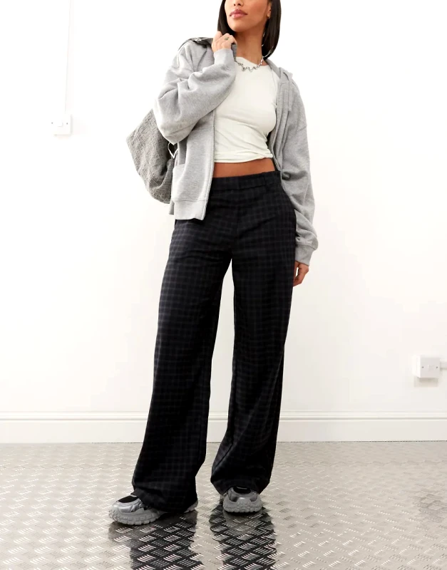Weekday Weekday Dylan wide leg trousers in navy and grey check