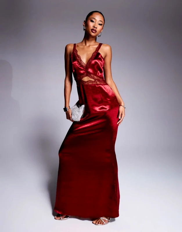 Never Fully Dressed Never Fully Dressed Mimi lace cut-out slip midaxi dress in oxblood-Red