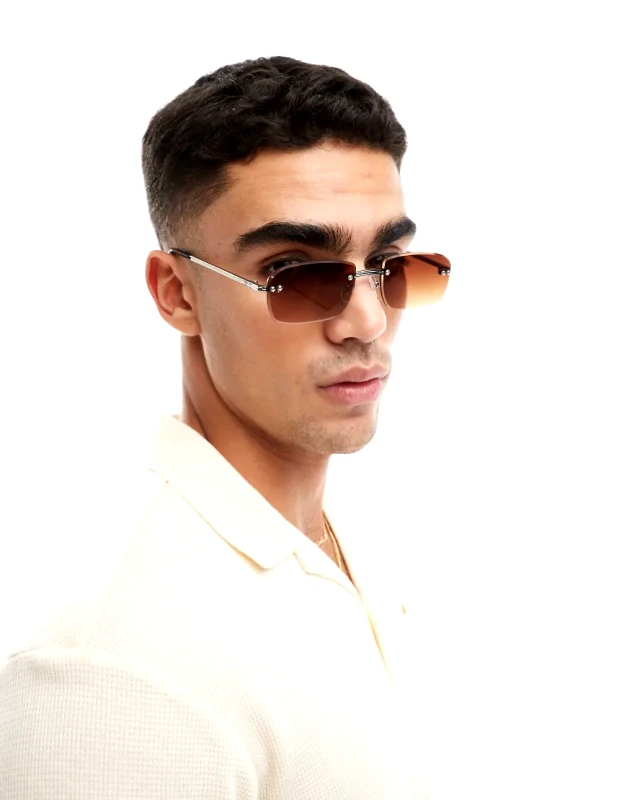 ASOS DESIGN ASOS DESIGN slim rimless sunglasses with brown gradient lens in silver