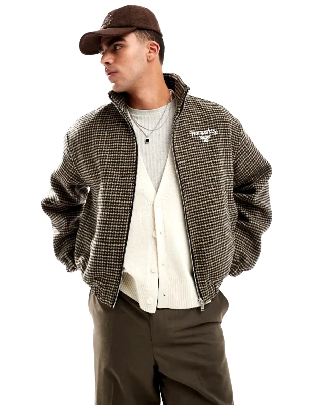 Bershka Bershka checked bomber jacket in brown