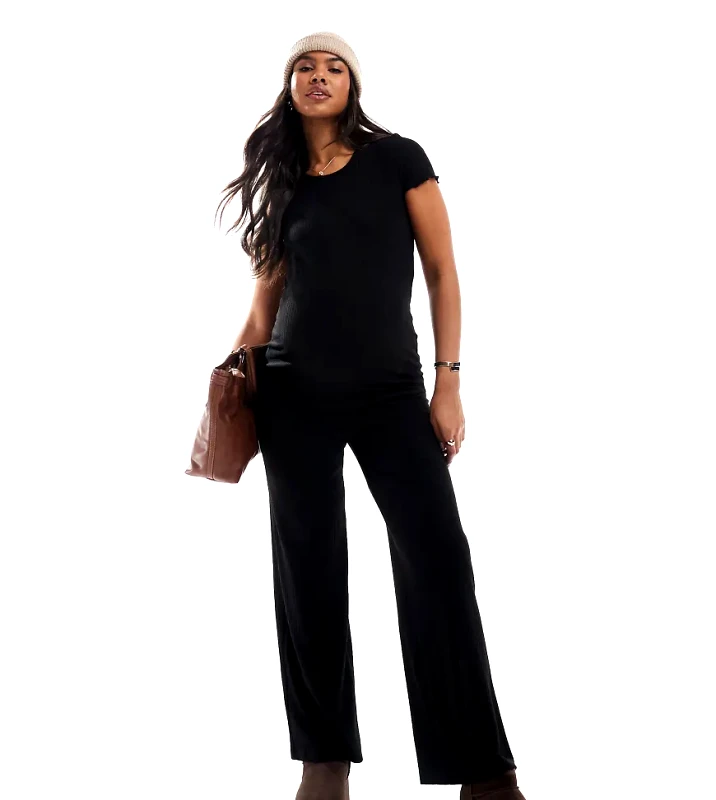 Only Maternity ONLY Maternity wide leg trousers in black