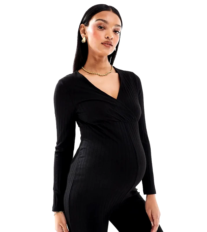 Only Maternity ONLY Maternity long sleeve jersey jumpsuit in black