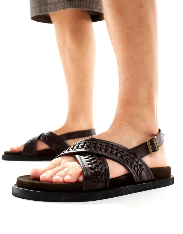 WALK LONDON Walk London Shore Weave Backstrap Sandals In Brown Leather