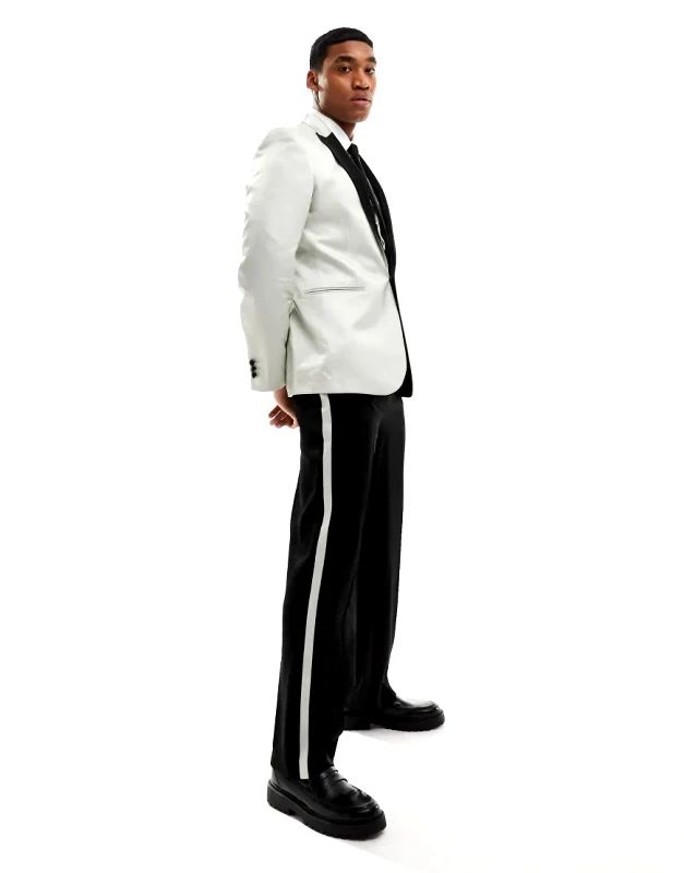 ASOS DESIGN ASOS DESIGN wide tuxedo suit trouser in black and silver