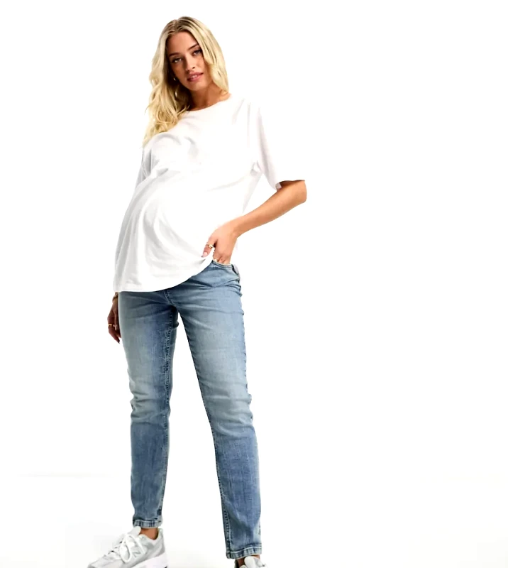 ASOS Maternity ASOS DESIGN Maternity slim fit comfort mom jeans in mid blue