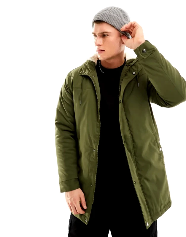 ONLY & SONS ONLY & SONS parka with borg lined hood in khaki-Green