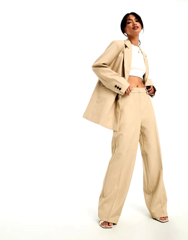 YAS YAS tailored wide leg trouser co-ord in camel - STONE-Neutral