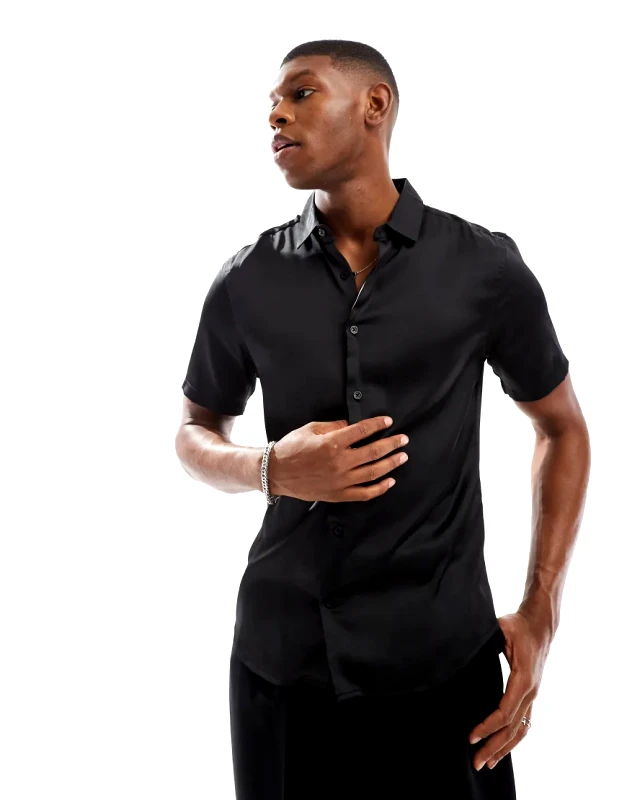 ASOS DESIGN ASOS DESIGN skinny satin shirt in black