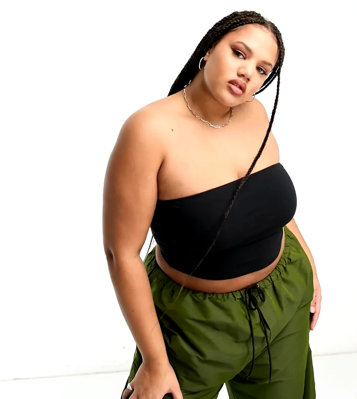 Collusion COLLUSION Plus jersey double lined bandeau top in black