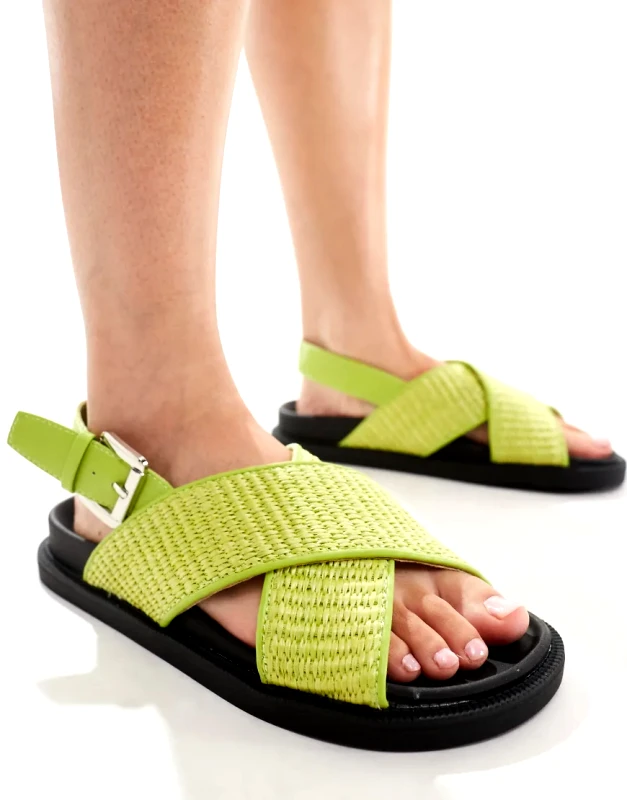 London Rebel London Rebel cross strap woven sandals in olive green