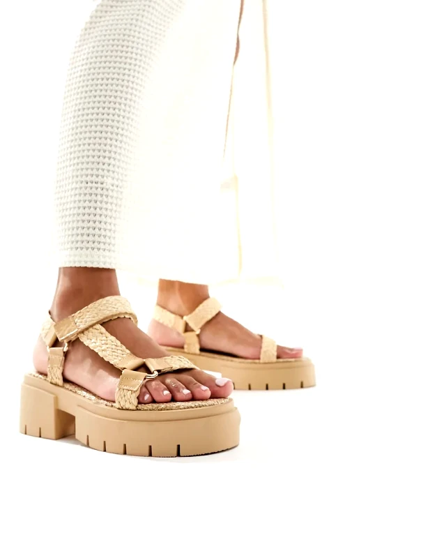 Public Desire Public Desire Hazard chunky sandal with raffia in natural-Neutral