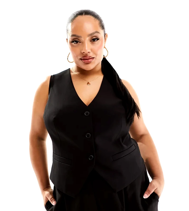 ASOS Curve ASOS DESIGN Curve tailored waistcoat in black